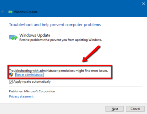 Run Microsoft troubleshooter