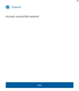 A message indicating that the account has been repaired will appear if successful