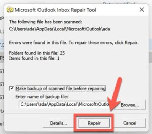 Click Repair to fix any errors.
