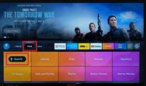 From the Firestick’s home page, navigate to the Search tile